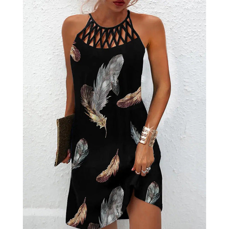 Fashion Print Dress Casual Halterneck