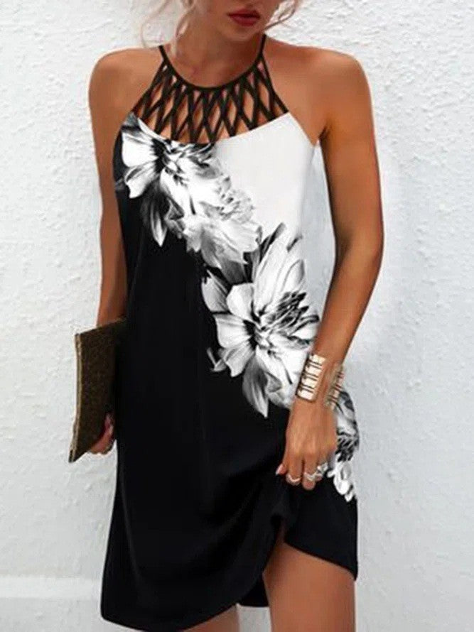 Fashion Print Dress Casual Halterneck